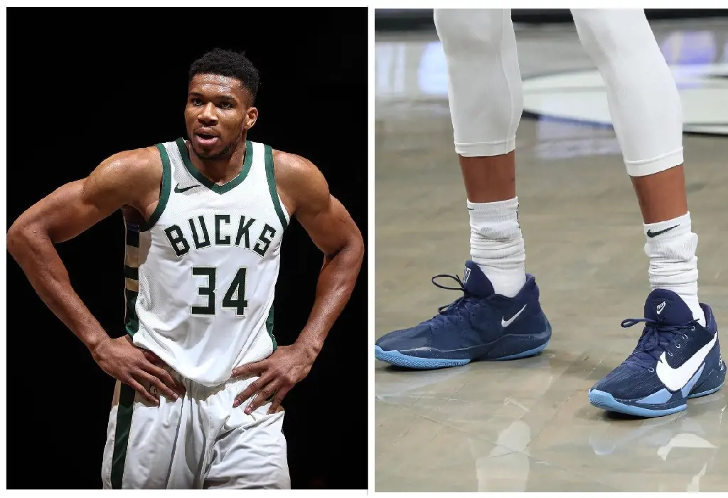 Antetokounmpo donned Nike brand gear and sneakers and captioned the photo, 