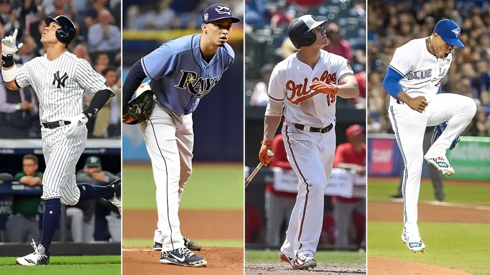 The four out of the five AL East teams; New York Yankees, Tampa Bay Rays, Baltimore Orioles, and Toronto Blue Jays