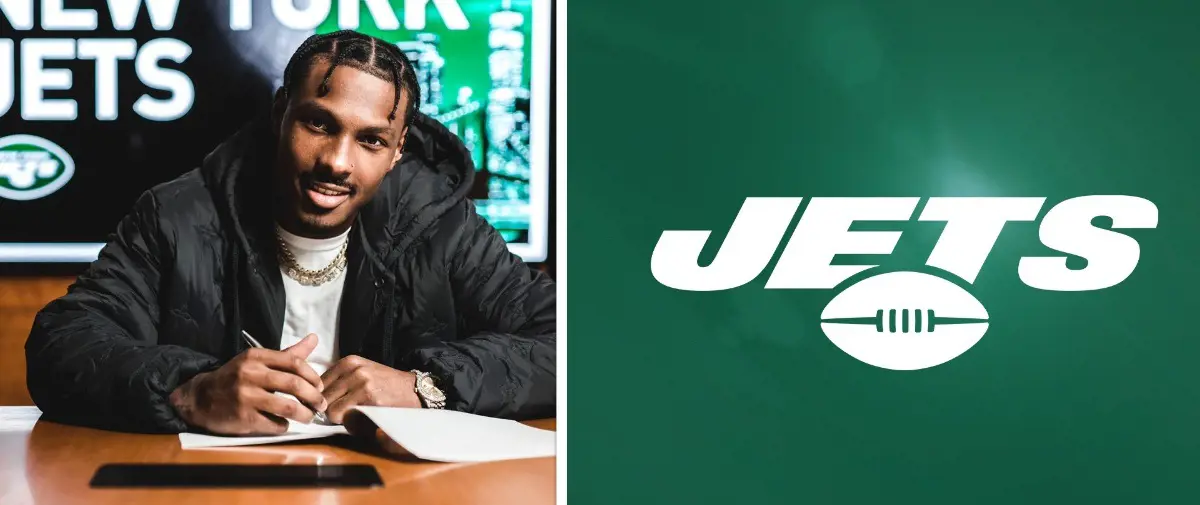 Mecole Hardman during his contract signing with the Jets on March 23, 2023.