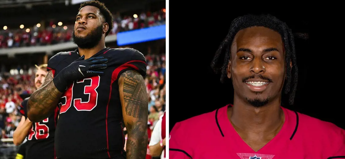 Ledbetter (left) is a backup DE while Wims (right) is a WR on the Cardinals' practice squad.