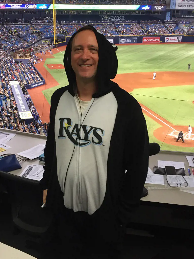 Andy in Rays sweatshirt at a game in July 2022.