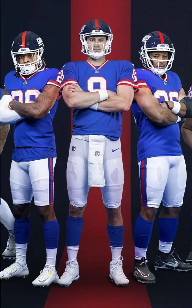 The New York Giants players donning their classic uniform for two Legacy Games in 2022