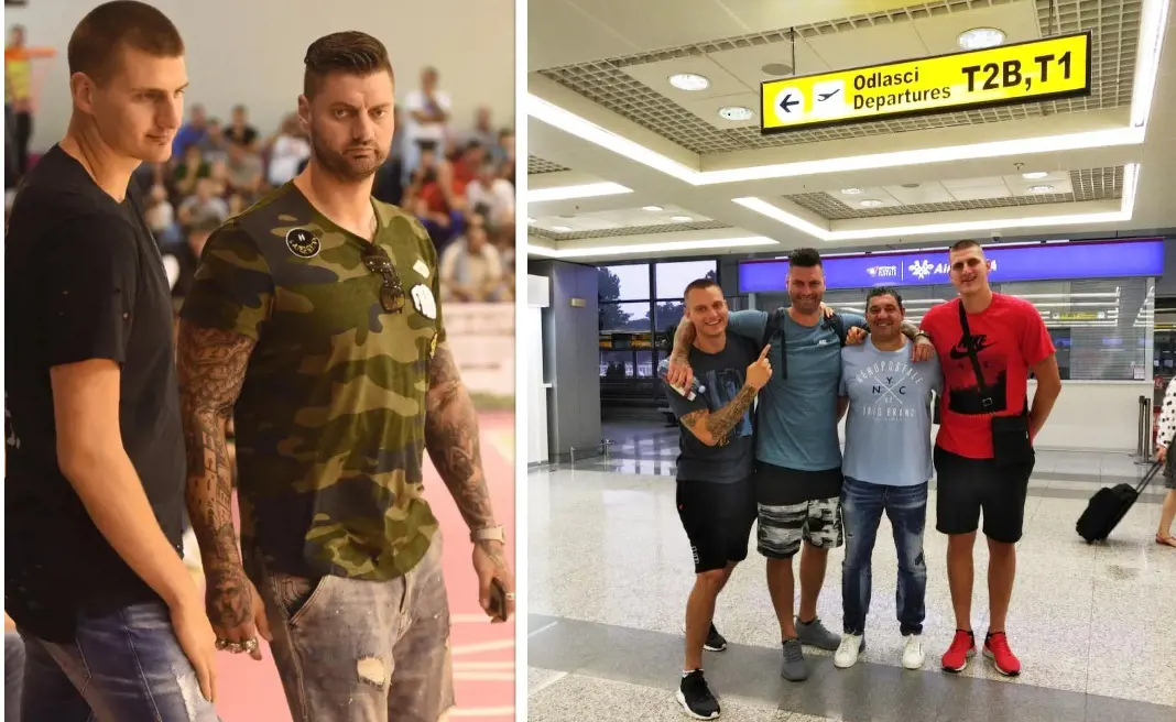 Nikola alongside his brother at a Serbian airport before contact signing with the Nuggets in 2018.