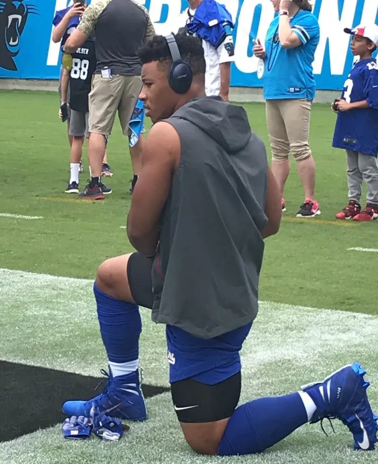 Sports anchor Mike Uva tweeted a picture of Saquon warming up before practice.