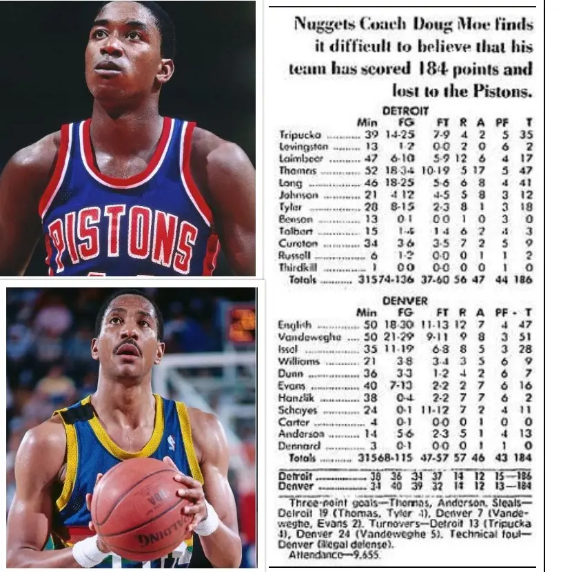 The Pistons and Denver Nuggets teamed for a Rocky Mountain high that stand in NBA record book