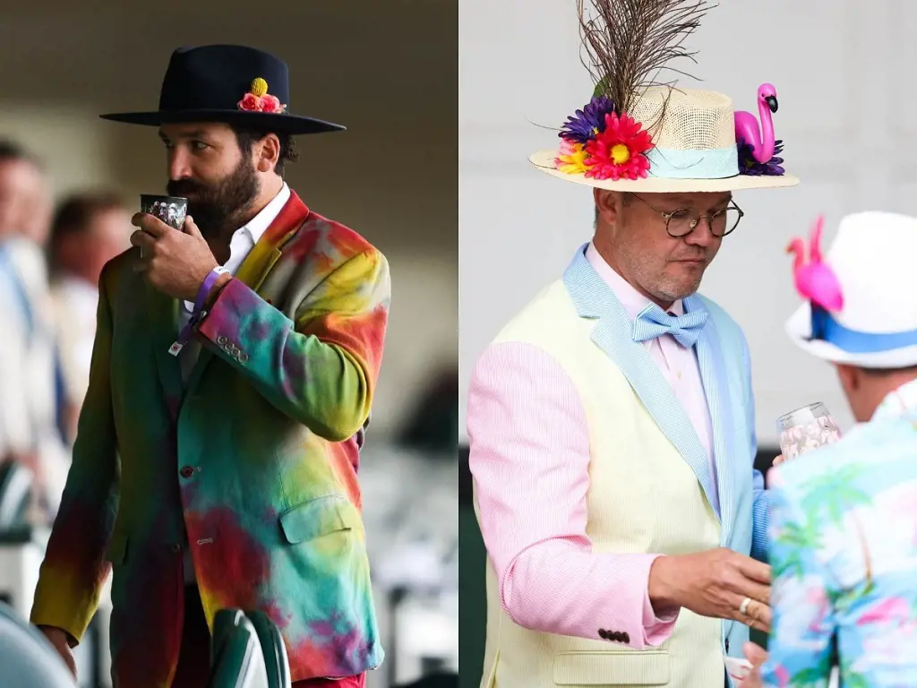 (left) Attendees donning colorful blazer on Derby Day in Churchill Downs