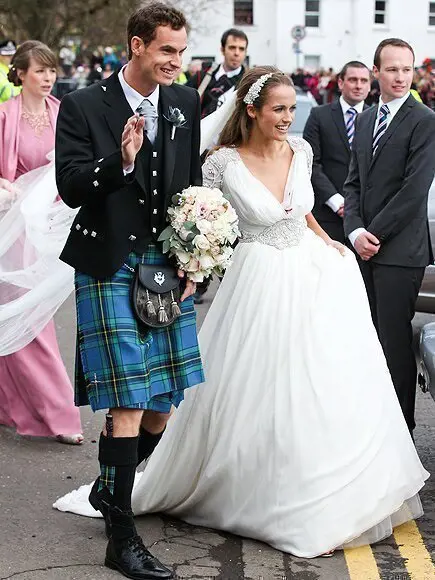 Murray wore a traditional kilt and Sears wore a beautiful white gown on their wedding day.