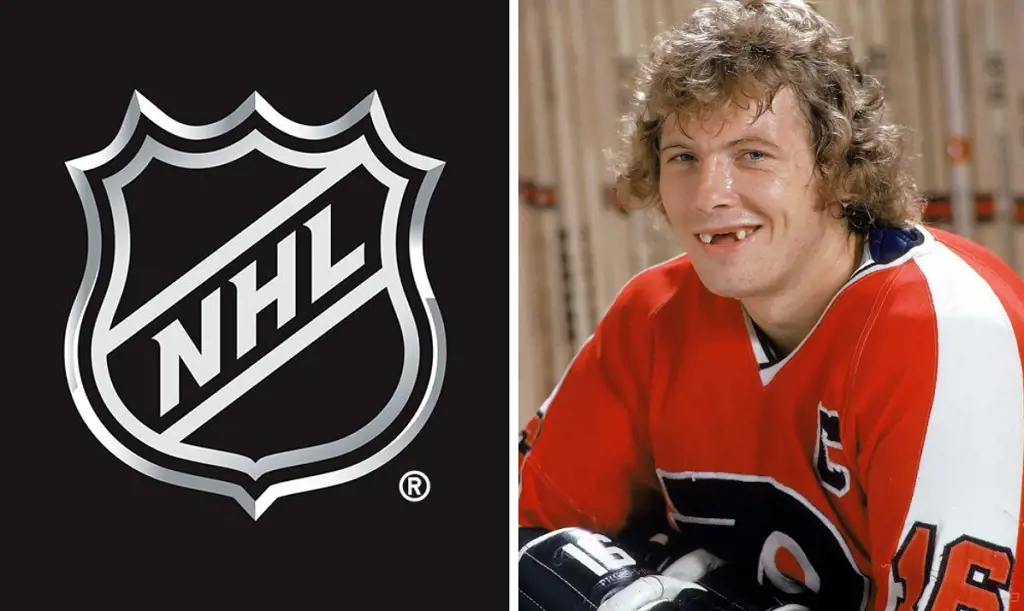 Bobby Clarke (right photo) in an iconic shot in 1974 after losing his frontal denticle at Stanley Cup.
