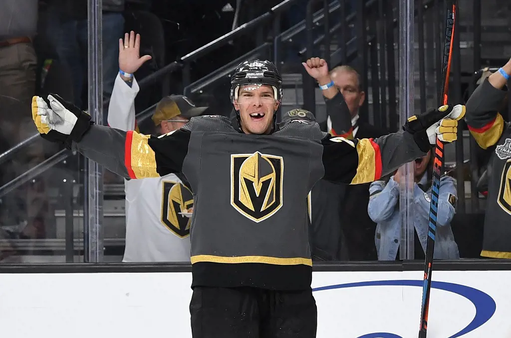 Paul rejoicing the goal while playing for Vegas Golden Knights.