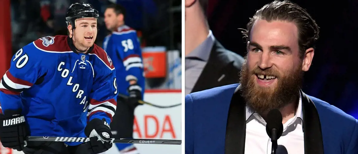 Ryan O'Reilly (left photo) in 2014 and (right photo) in 2019 at the ESPYs.