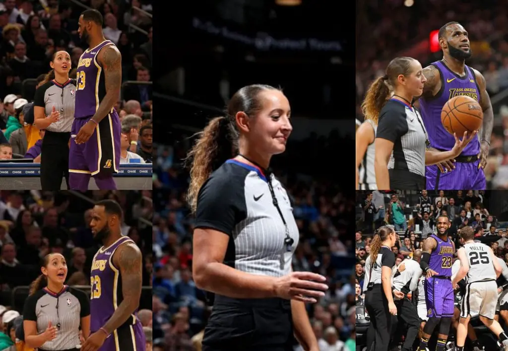Some moments of referee Ashley Moyer-Gleich and LeBron James from March 2021