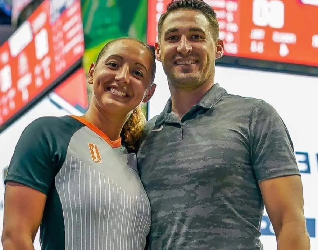 Ashley Moyer with Johnee Gleich ahead of an WNBA games in 2018