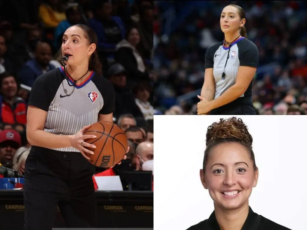 Ashley referees the game between the Warriors and Wizards on March 27, 2022
