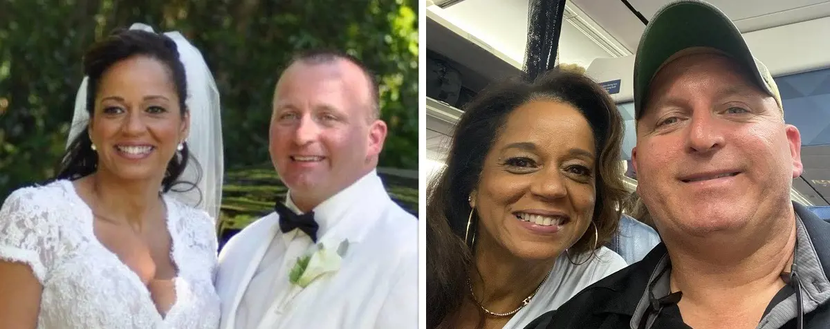 Carolyn and James in 2014 (left photo) and in 2022 (right).