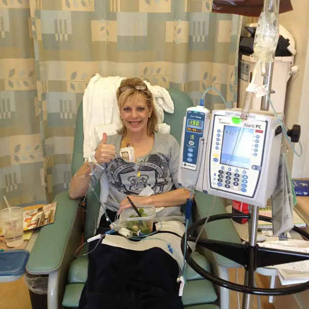 Lisa at the hospital during her first chemotherapy treatment in 2013.