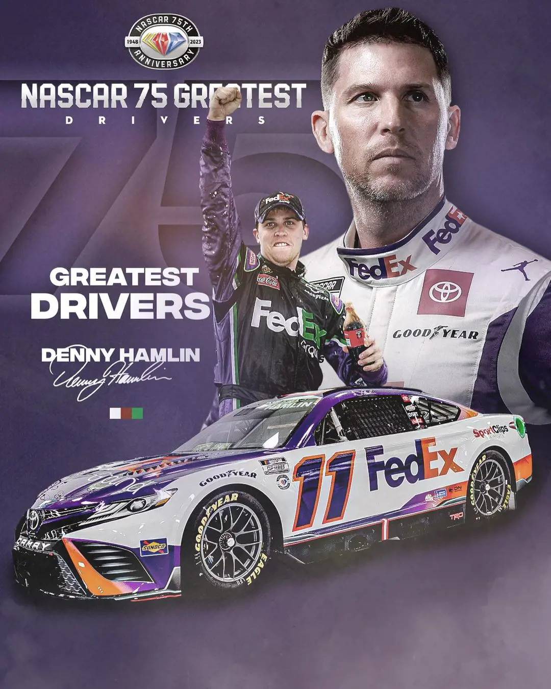 Hamlin honored and awarded for being among the 75 Greatest Drivers in the history of the NASCAR