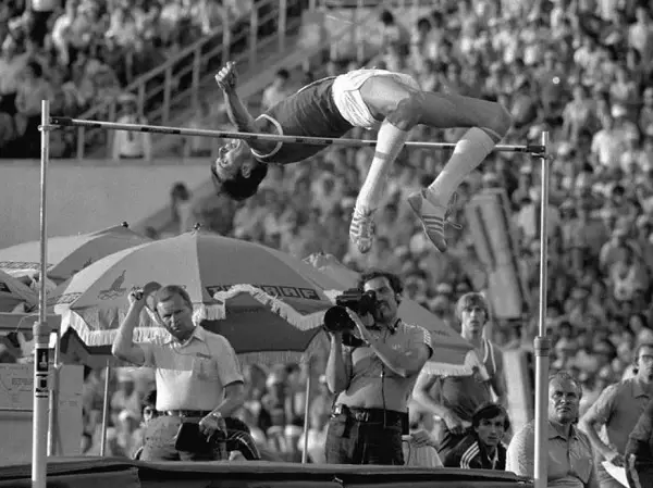 Gerd Wessig jumps high as he is pictured in action for Poland in the 1980s 