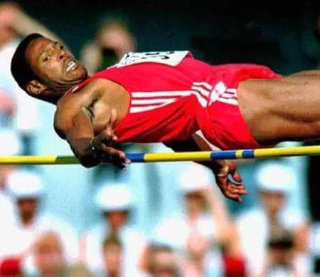 Javier Sotomayor clears 2.43 m creating a new world record at the time which he went onto break