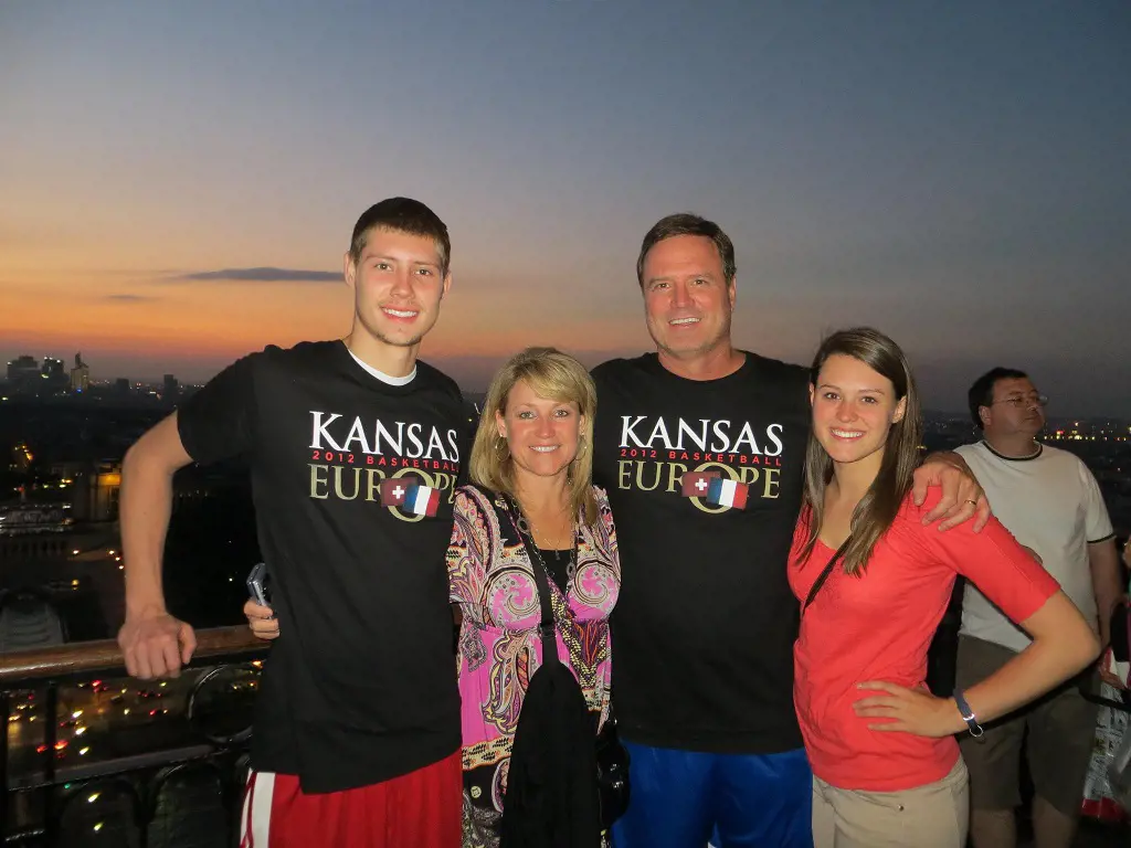 Tyler and Bill donning matching Kansas 2012 Basketball Europe t-shirt