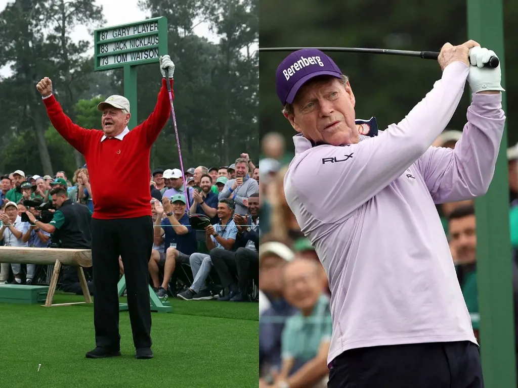 (Left) Jack Nicklaus at Augusta National Golf Club on April 6, 2023