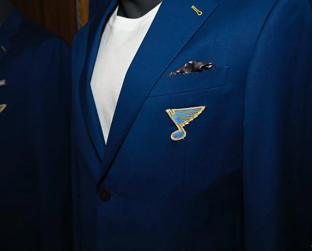 St. Louis Blues logo on a blue blazer.