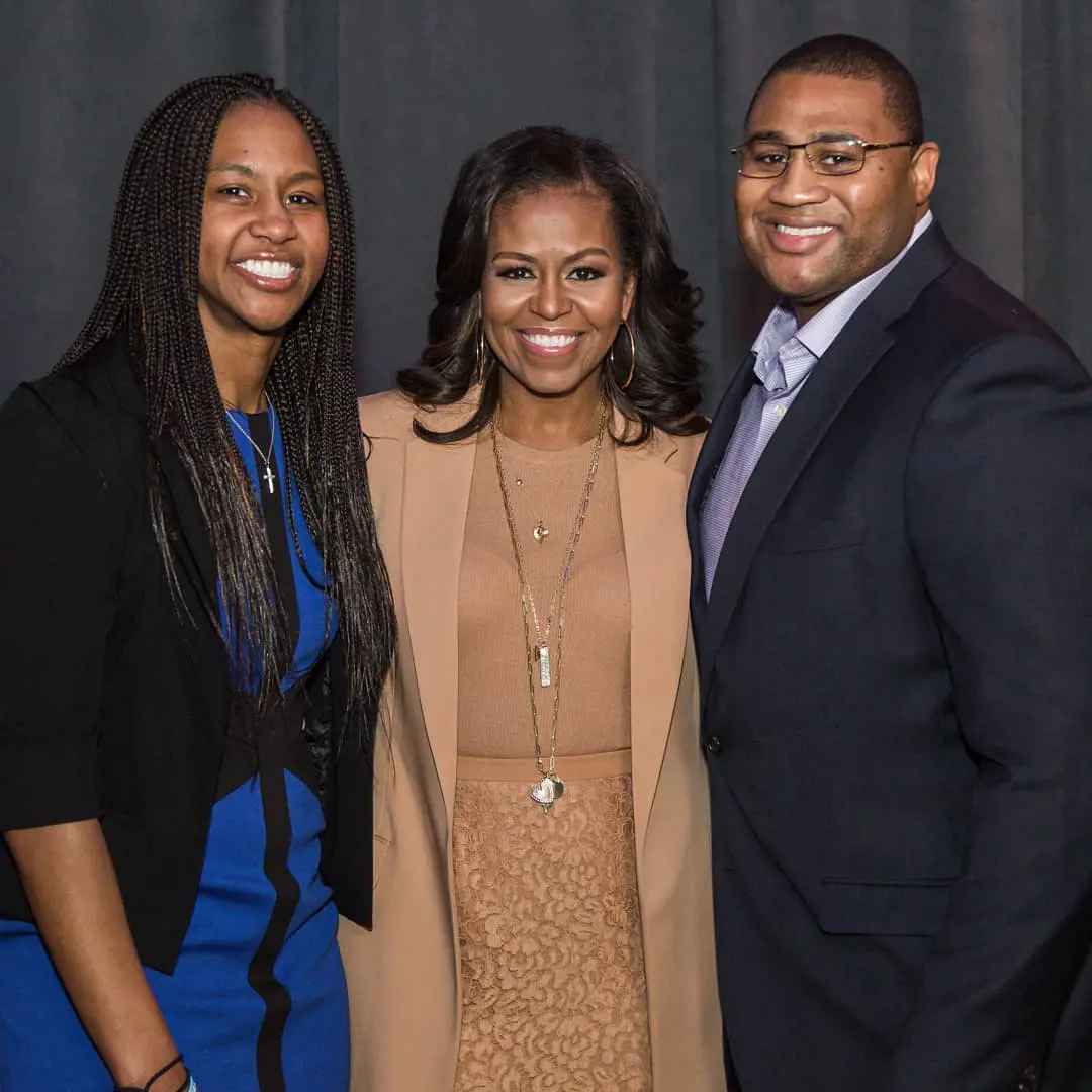 (Left to Right) Tamika, Michelle Obama and Parnell in February 2018