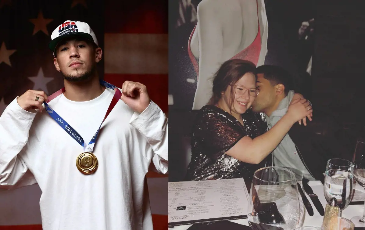 Devin with the 2020 Tokyo Olympic Gold medal in the left picture. Davon and Mya doing dinner in March 2018 in the right picture