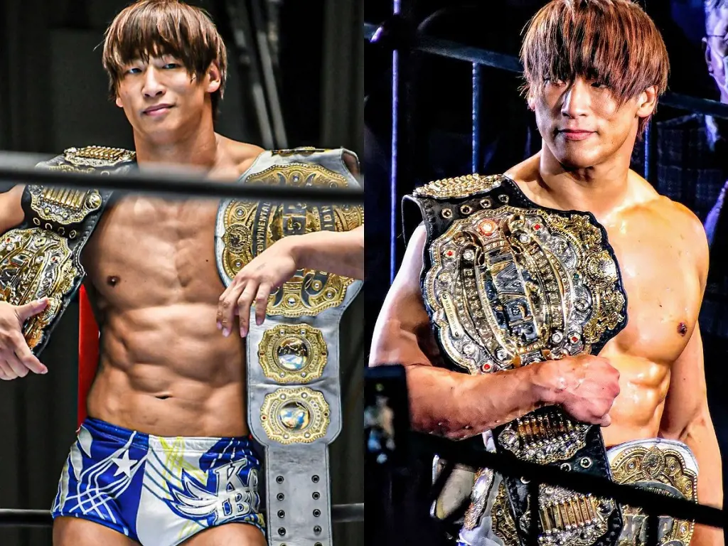 Ibushi holding his championship title while pictured in Februray 2021