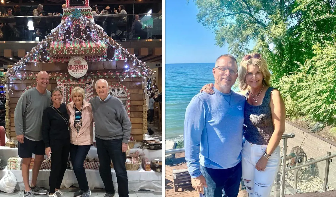 Dan and Leigh with Thomas and Bobbie (left photo) during the 2022 holiday season. Jackie with Robert (right photo) at Dune Acres, Indiana in July 2022.
