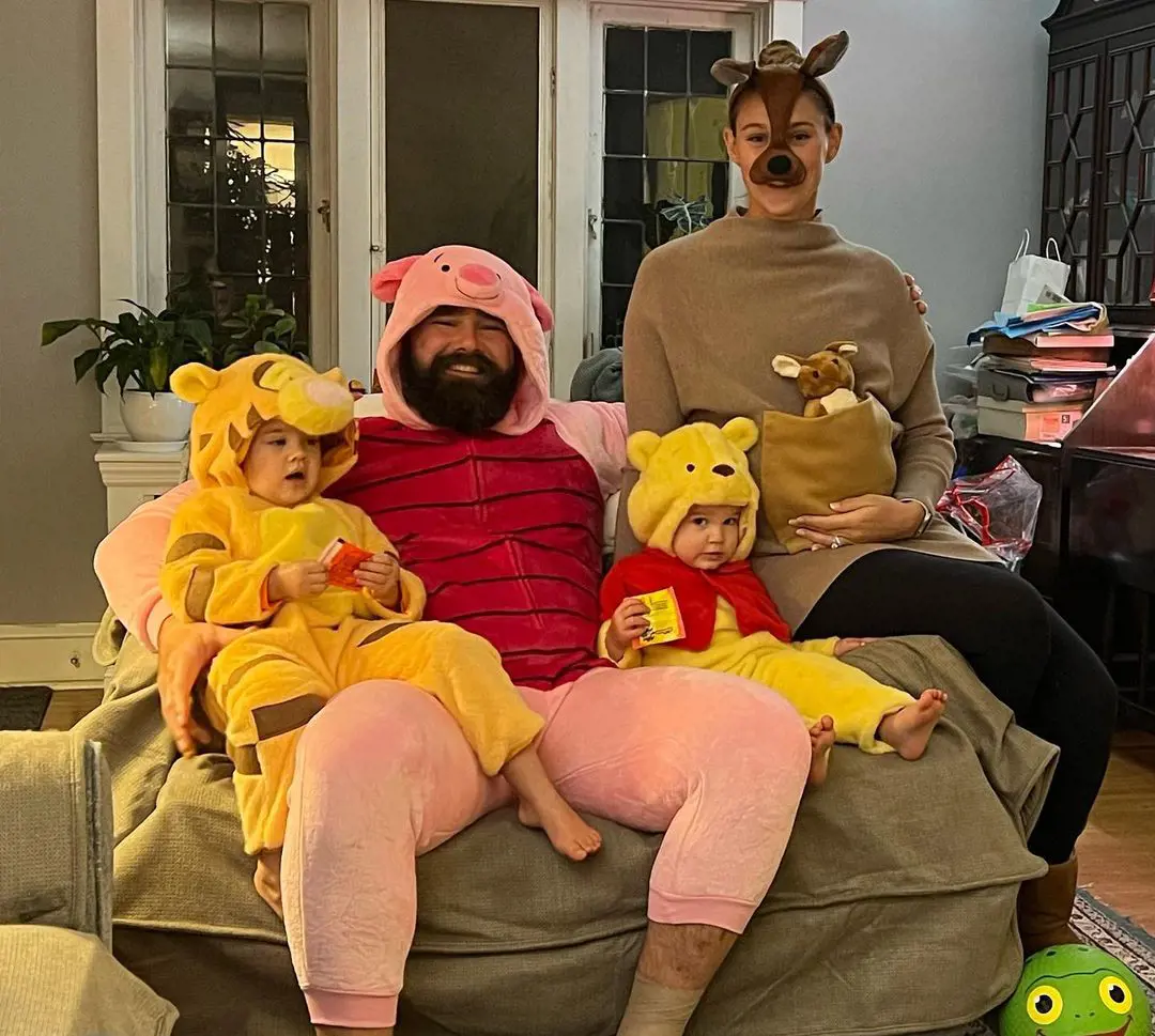 Jason and his wife Kylie with their daughters Wyatt and Elliotte during the Halloween celebration in November 2022