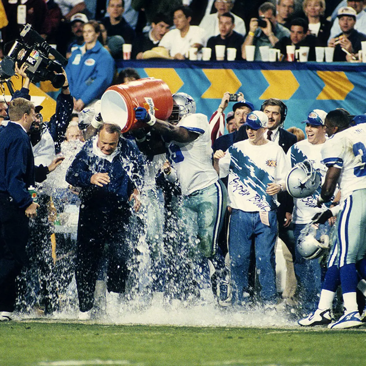 Dallas Cowboys and crew celebrating their 1995 Super Bowl win.