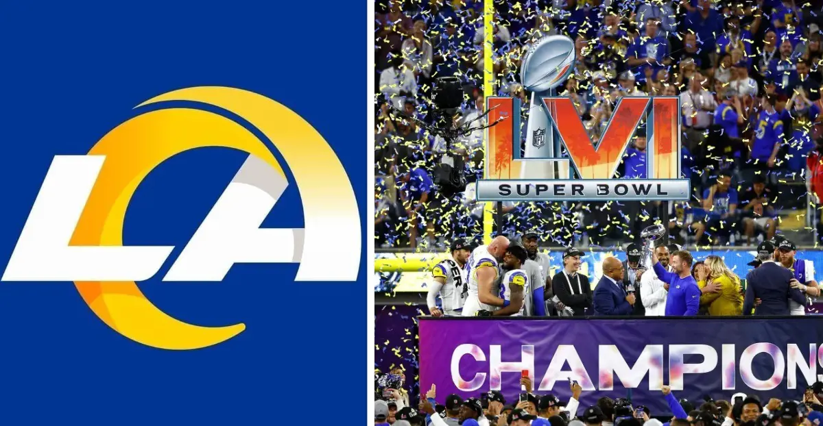 The Rams celebrating their win at the Super Bowl LVI in February 2022.