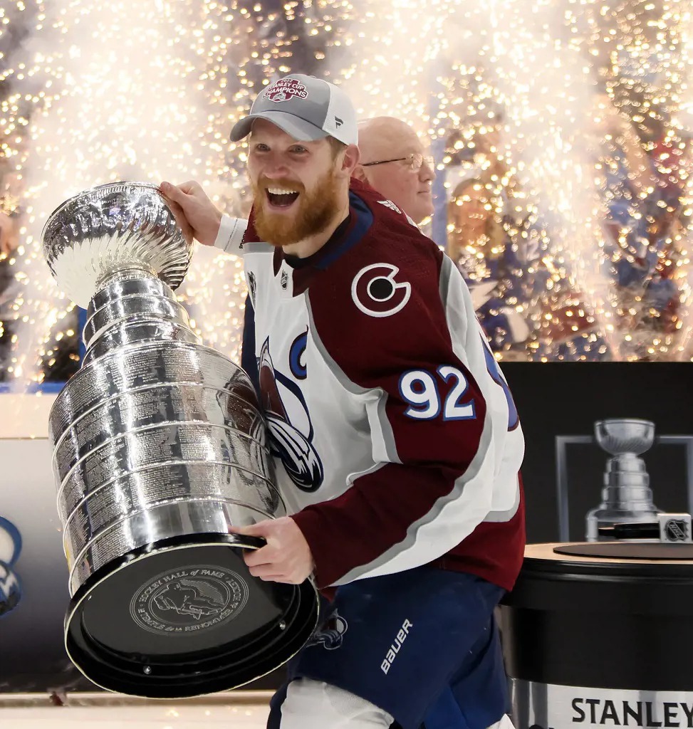 Colorado Avalanche celebrating a Stanley Cup win in 2022.