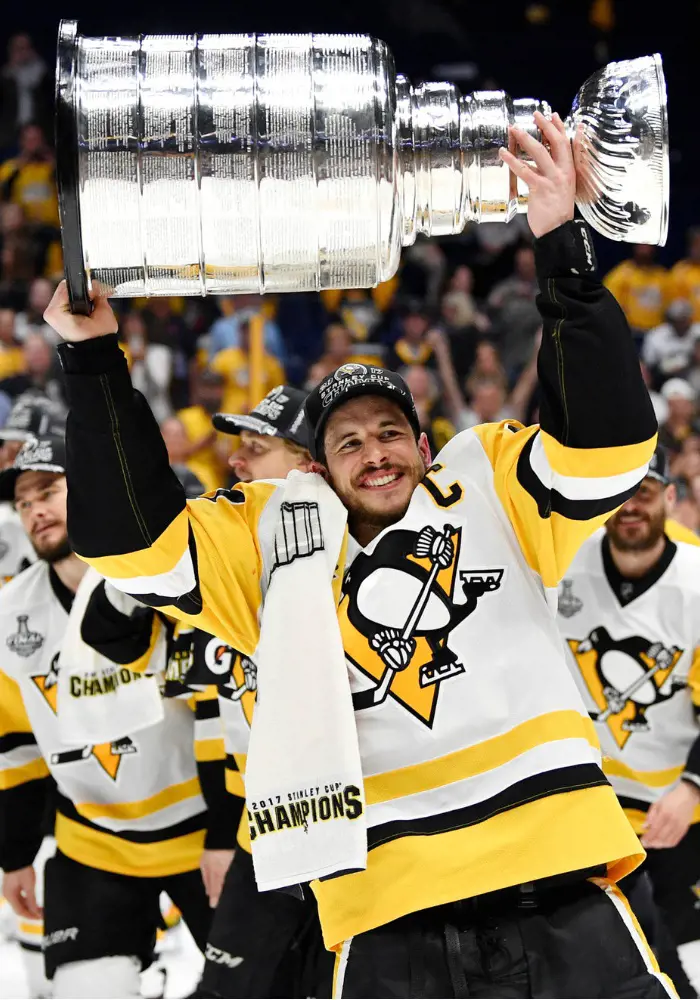 Pittsburgh Penguins celebrate back-to-back title win.