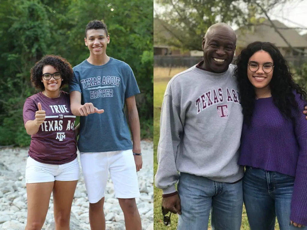 Breonna and Rodney posing for a picture while donning Texas A&M sweatshirt in February 2021