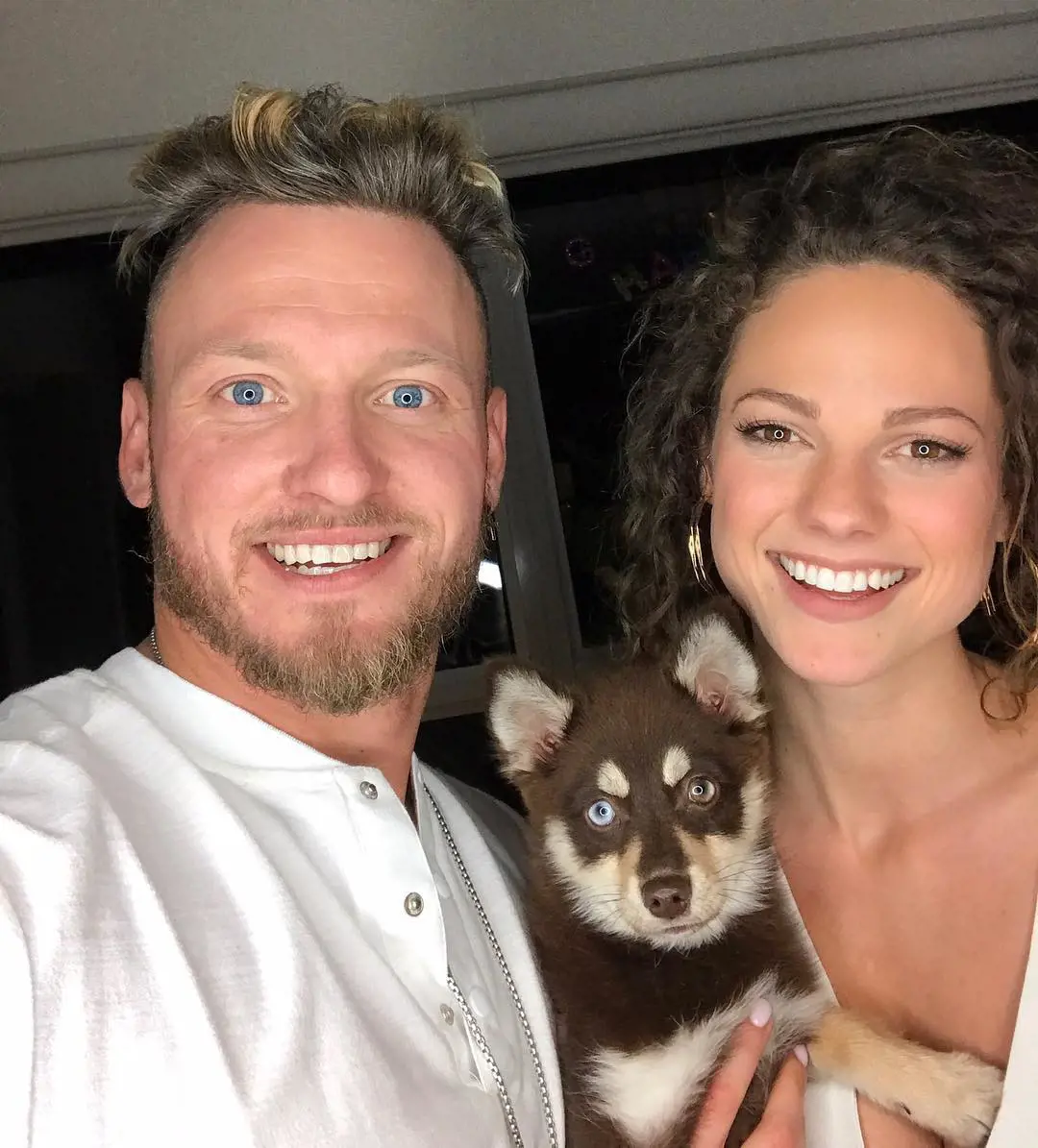 Donaldson and Miller with their pet dog Xena in February 2018