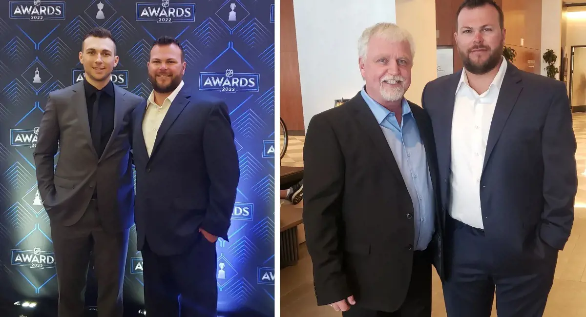 Michael and Christopher (left photo) NHL Awards Night in August 2022.